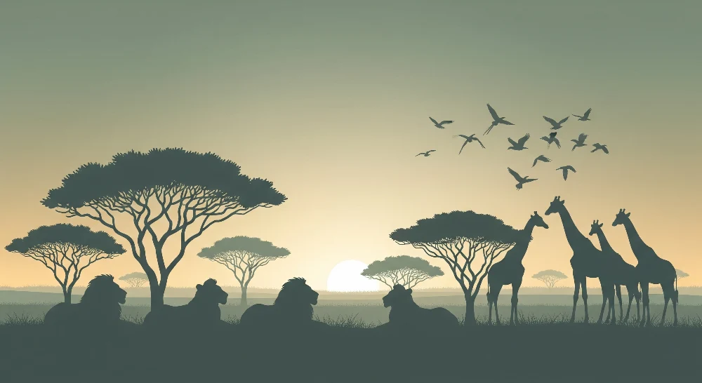 Lastenhuoneen tapetti | Safari auringonlaskun aikaan