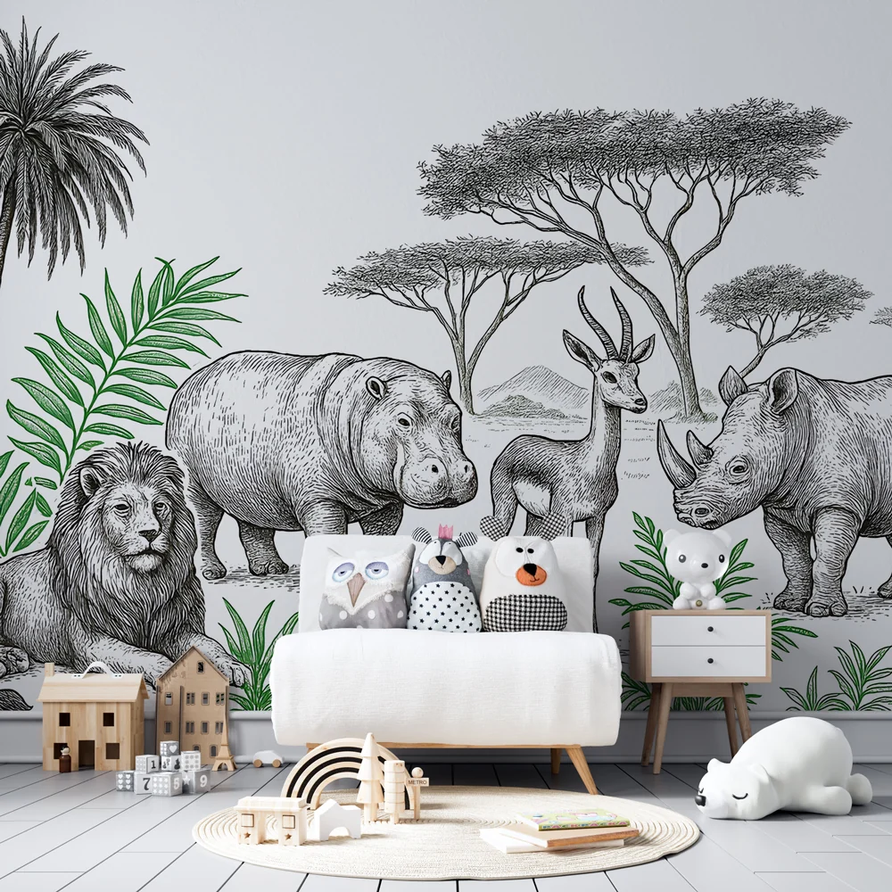 Lastenhuoneen tapetti | Safariseikkailu savannin sydämessä