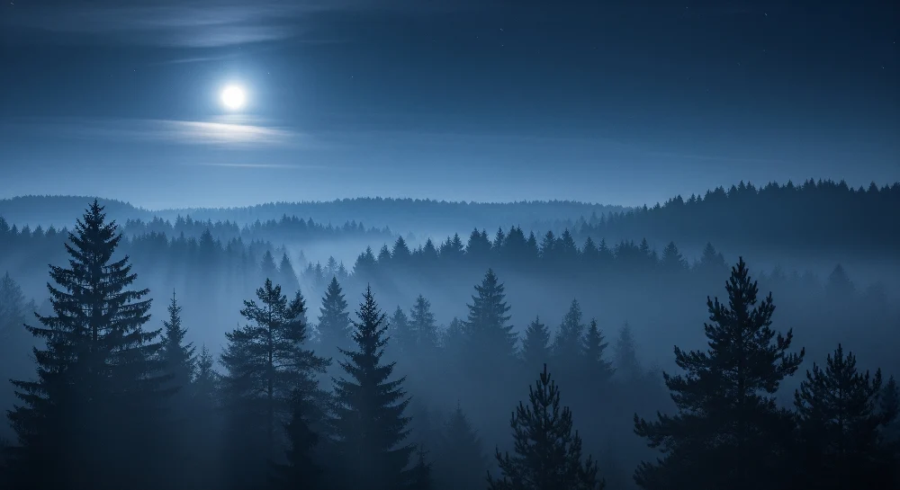 Lastenhuoneen tapetti | Salaperäinen metsä kuun alla