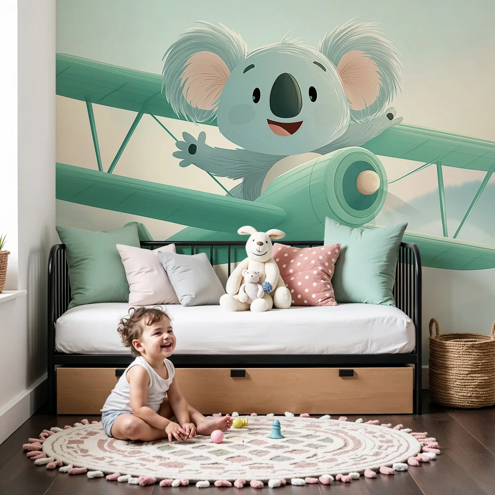 Lastenhuoneen tapetti | Seikkailija koala taivaalla
