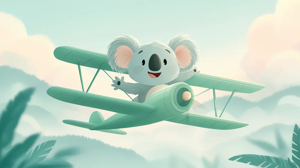 Lastenhuoneen tapetti | Seikkailija koala taivaalla