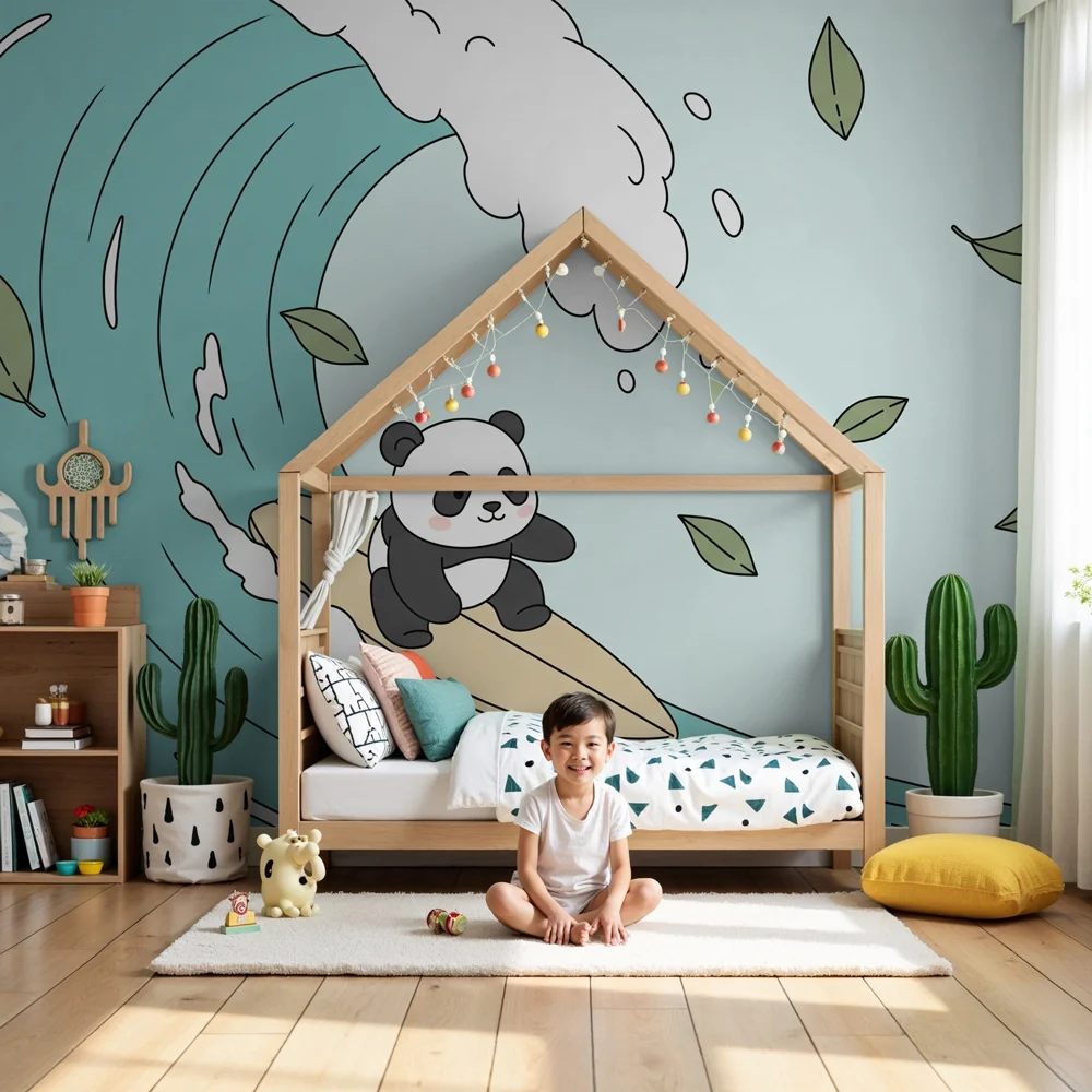 Lastenhuoneen tapetti | Seikkailija panda aallolla