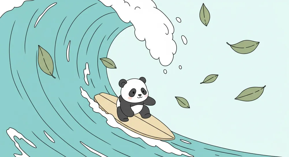 Lastenhuoneen tapetti | Seikkailija panda aallolla