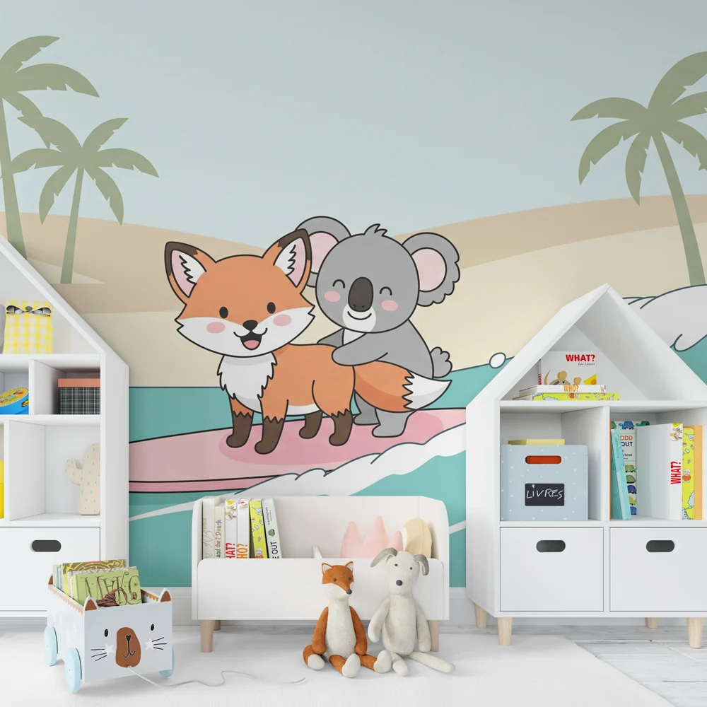 Lastenhuoneen tapetti | Seikkailu rannalla kettu ja koala