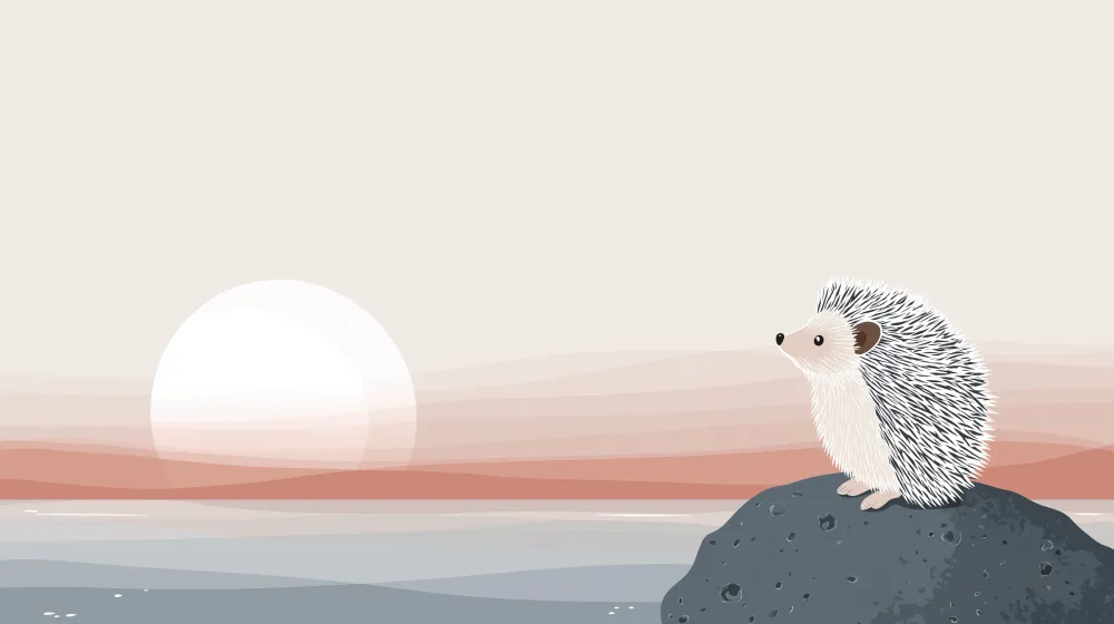 Lastenhuoneen tapetti | Söpö siili kalliolla auringonlaskussa
