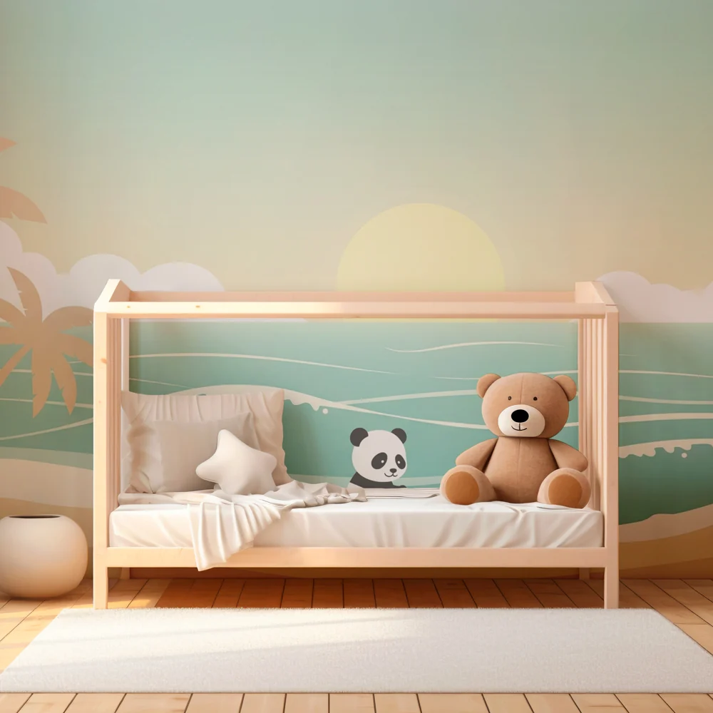 Lastenhuoneen tapetti | Surffaava panda rannalla