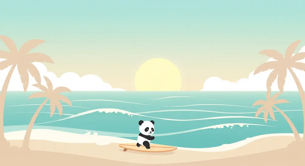Lastenhuoneen tapetti | Surffaava panda rannalla