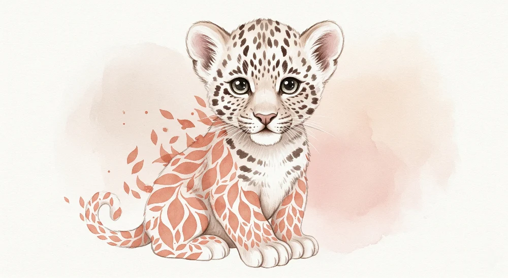 Lastenhuoneen tapetti | Taiteellinen leopardinpentu kukkakuvioilla