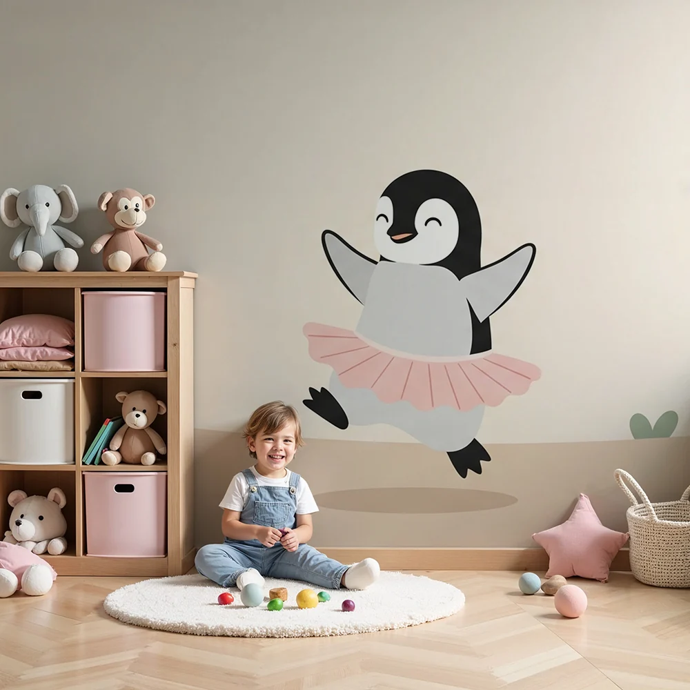 Lastenhuoneen tapetti | Tanssiva pingviini hameessa