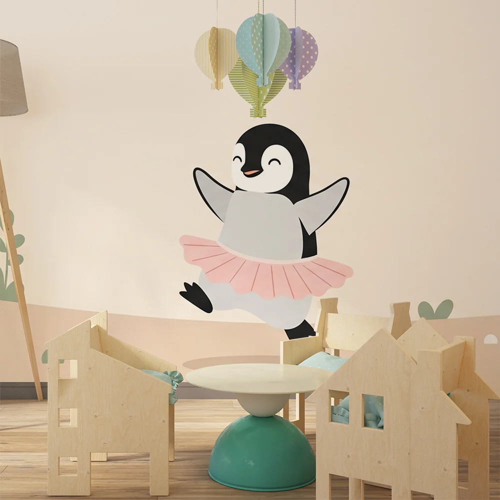 Lastenhuoneen tapetti | Tanssiva pingviini hameessa