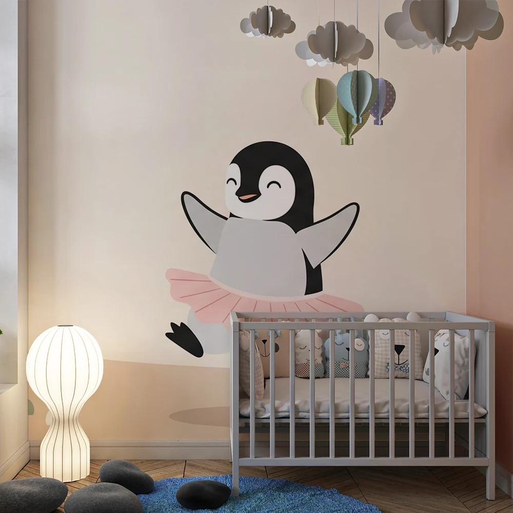 Lastenhuoneen tapetti | Tanssiva pingviini hameessa