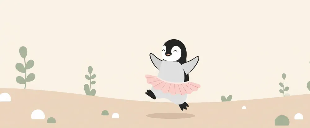 Lastenhuoneen tapetti | Tanssiva pingviini hameessa
