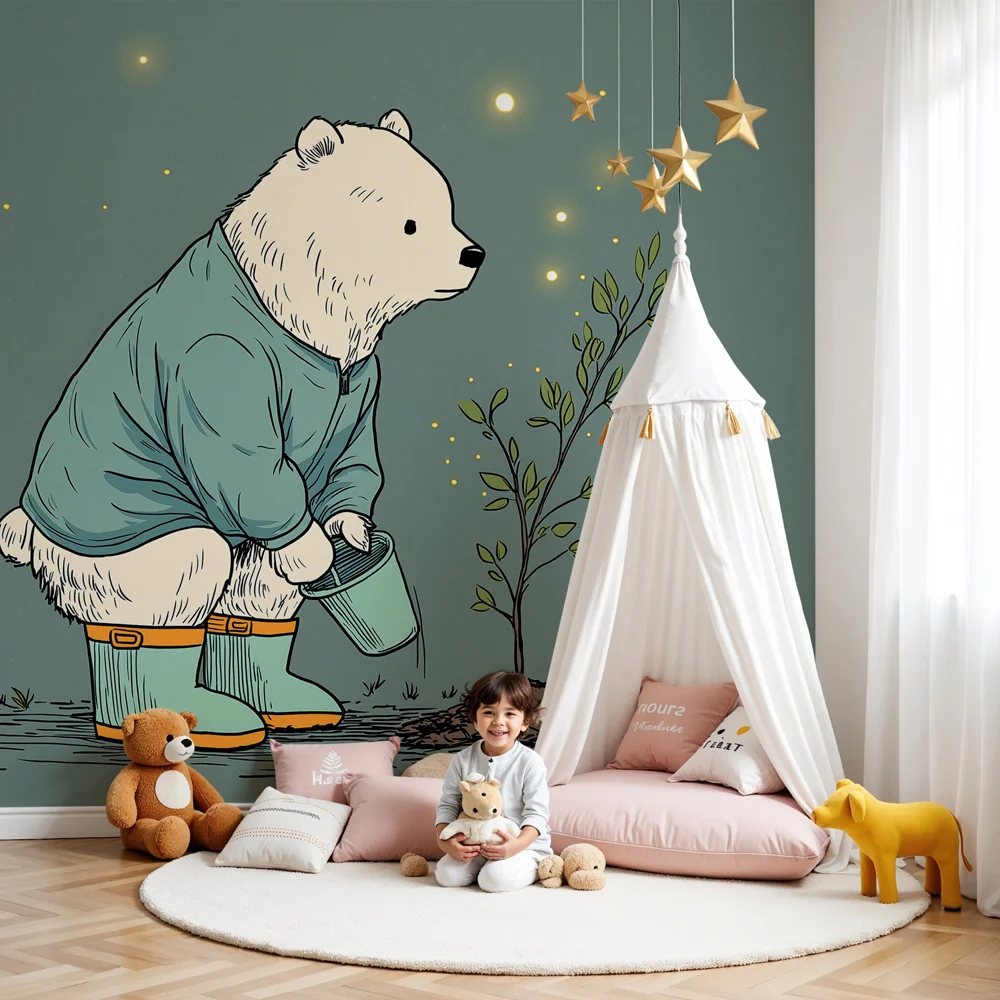 Lastenhuoneen tapetti | Teddy Bear Puutarhuri ja luonnon taika