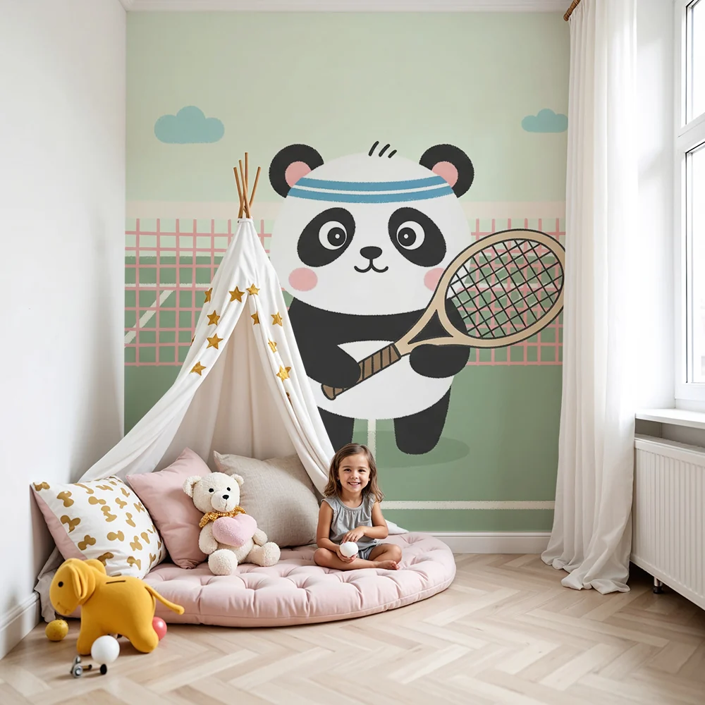 Lastenhuoneen tapetti | Tennis pelaava panda