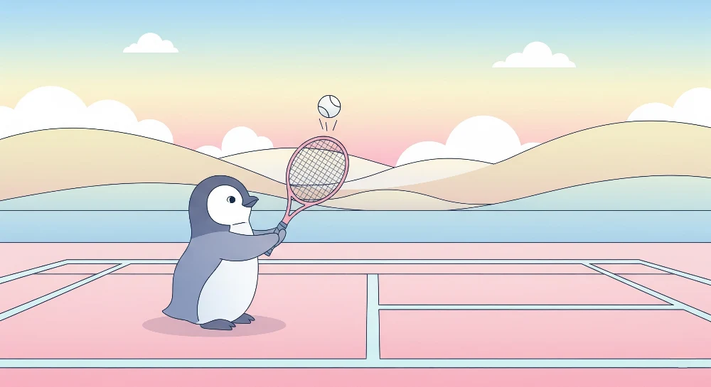 Lastenhuoneen tapetti | Tennis pelaava pingviini pastellisella taustalla