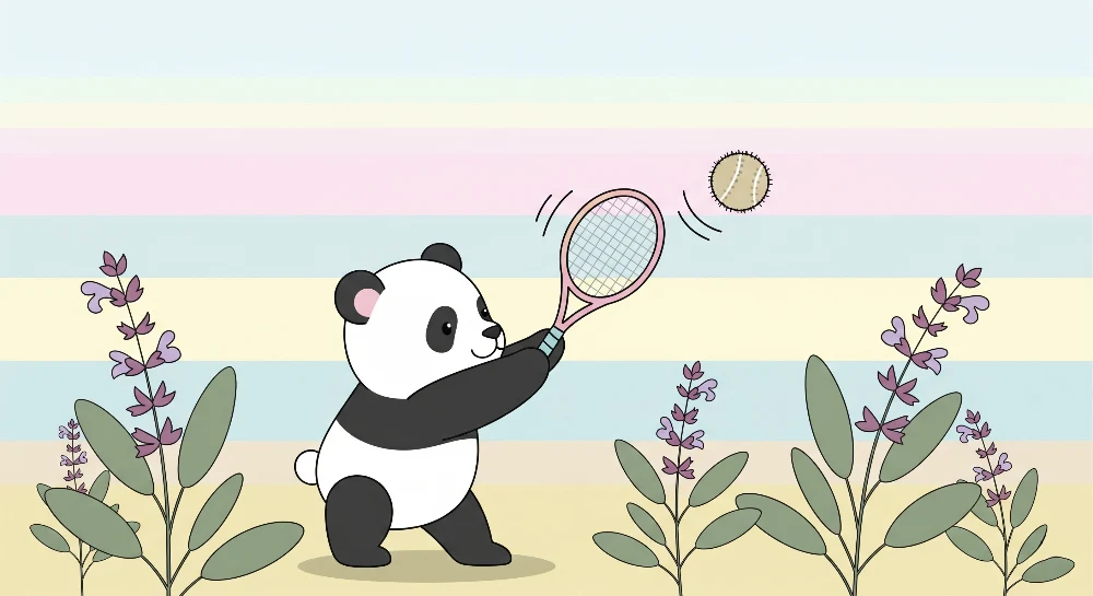 Lastenhuoneen tapetti | Tennispelaava panda värikkäässä ympäristössä