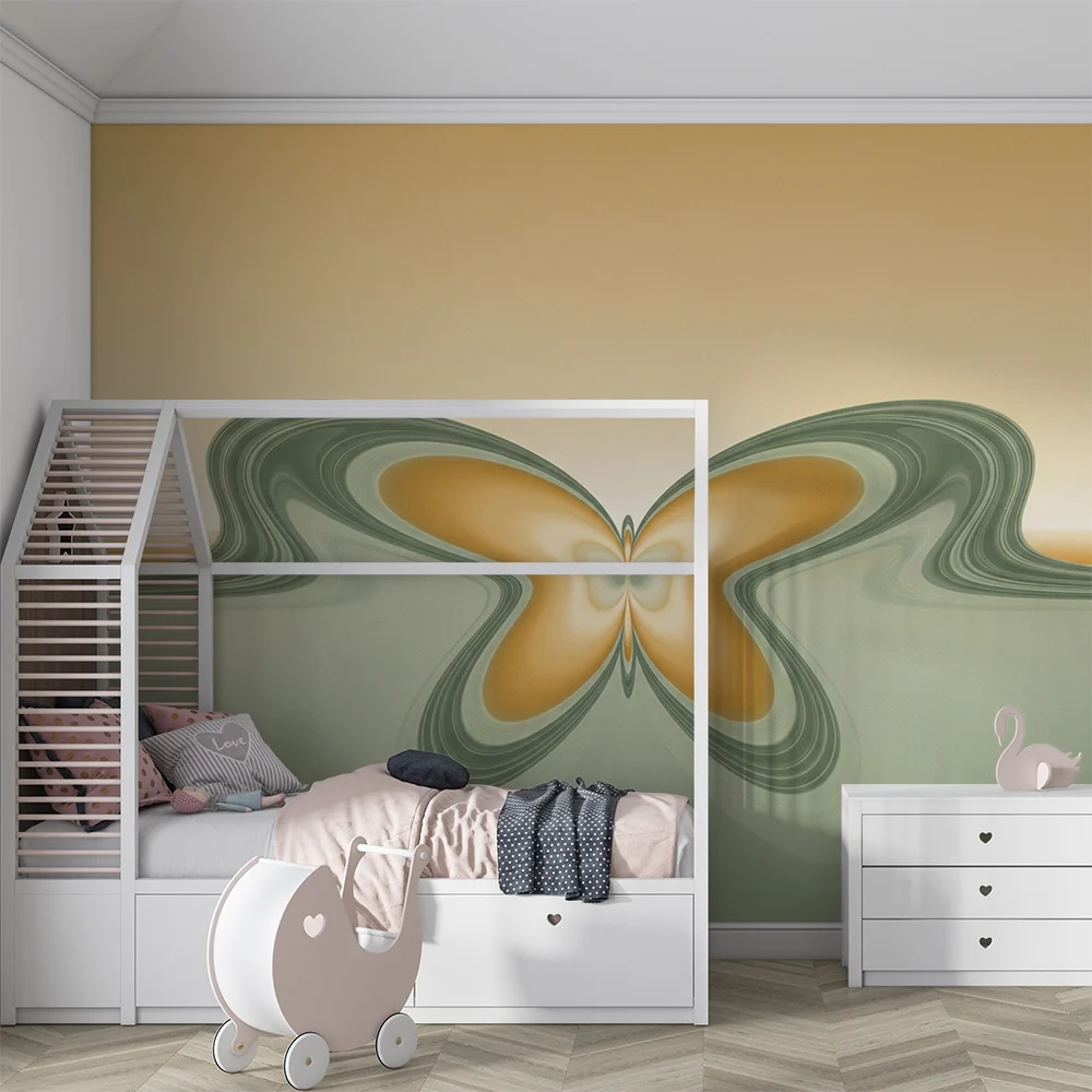 Lastenhuoneen tapetti | Tyylikäs perhonen pehmeillä ja rauhoittavilla väreillä