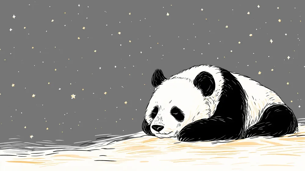 Lastenhuoneen tapetti | Unelmoiva panda nukkuu tähtien alla