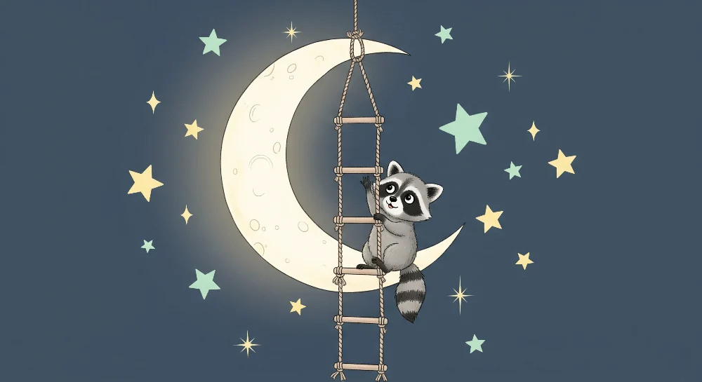 Lastenhuoneen tapetti | Unelmoiva pesukarhu kuun alla
