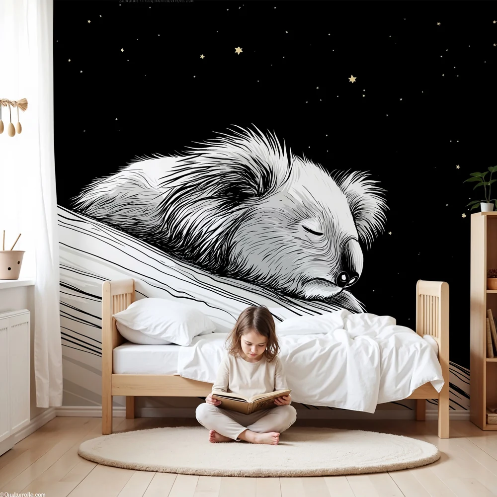 Lastenhuoneen tapetti | Uninen koala tähtitaivaan alla