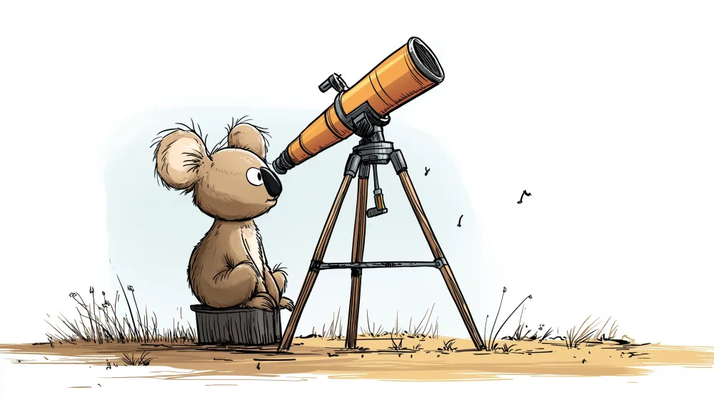 Lastenhuoneen tapetti | Utelias pieni koala ja kaukoputki