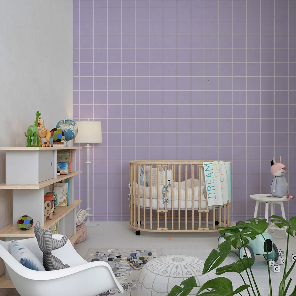 Lastenhuoneen tapetti | Vaalean violetti pehmeä ruutukuosi