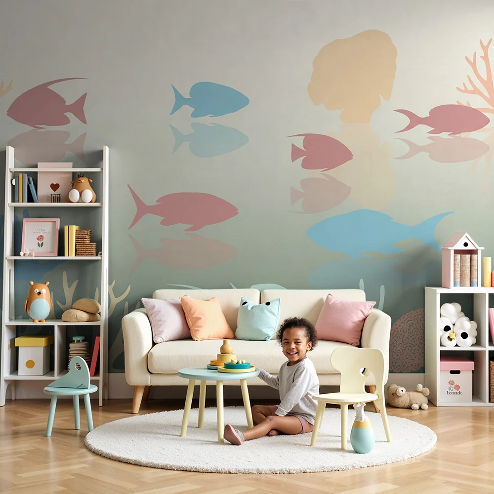 Lastenhuoneen tapetti | Värikkäät kalat ja merenalaiset korallit