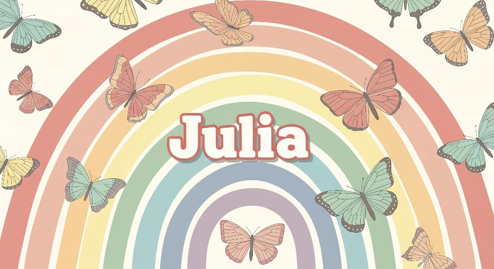 Lastenhuoneen tapetti | Värikkäät perhoset sateenkaaren taustalla Julia