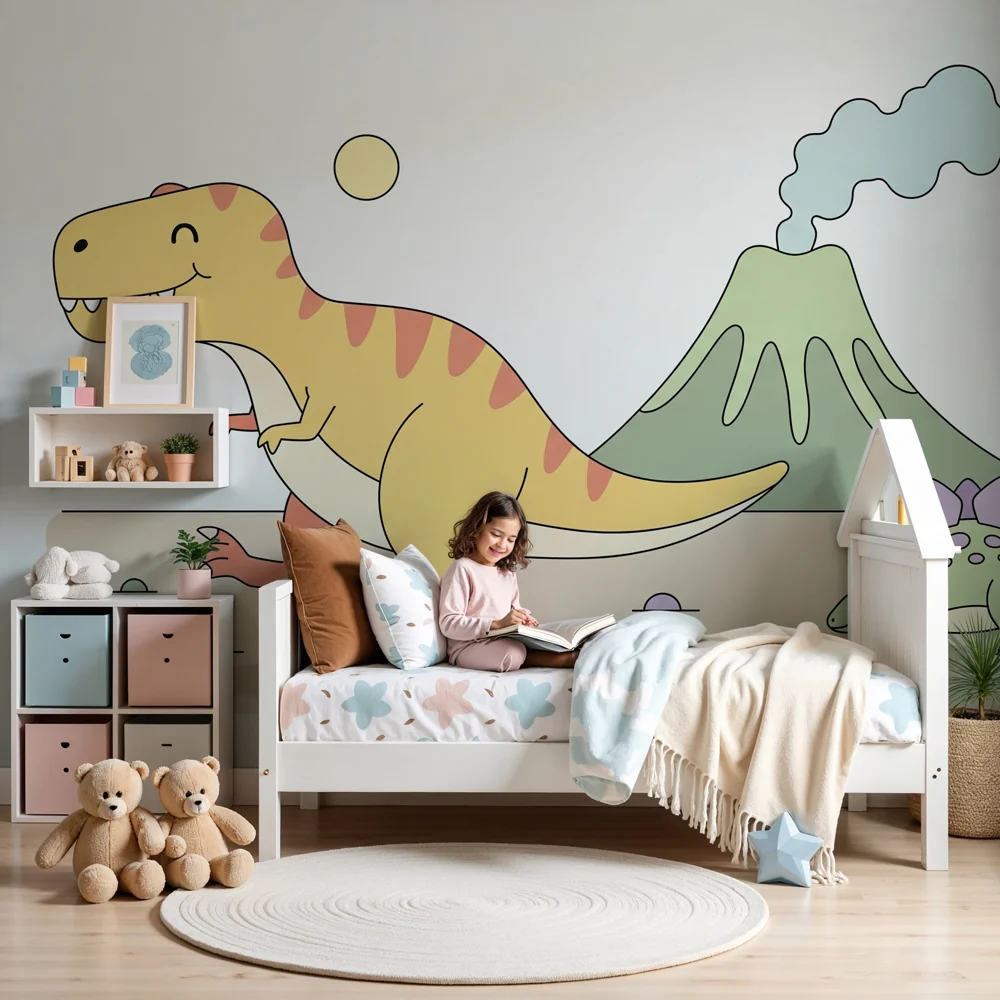 Lastenhuoneen tapetti | Värikäs dinosaurusten maailma