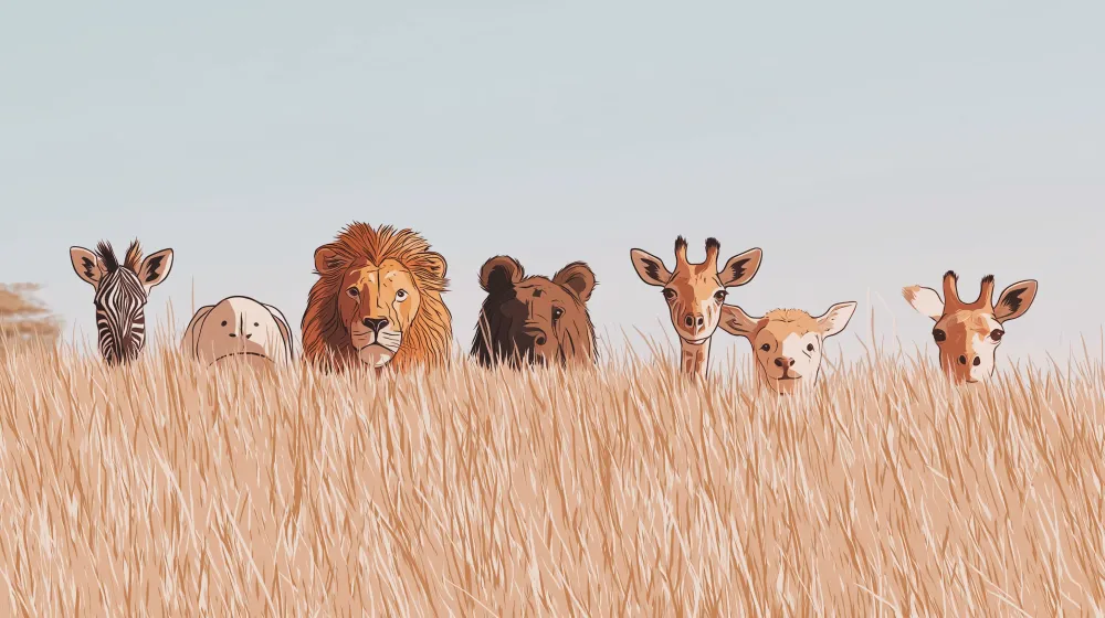 Lastenhuoneen tapetti | Värikäs safarikuosi savannin eläimillä