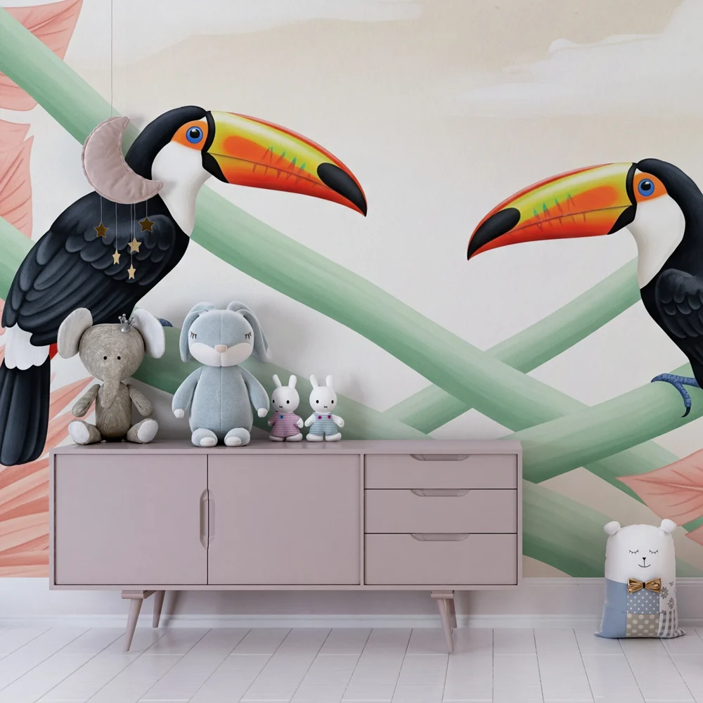 Lastenhuoneen tapetti | Värikäs tukaani ja trooppinen viidakko