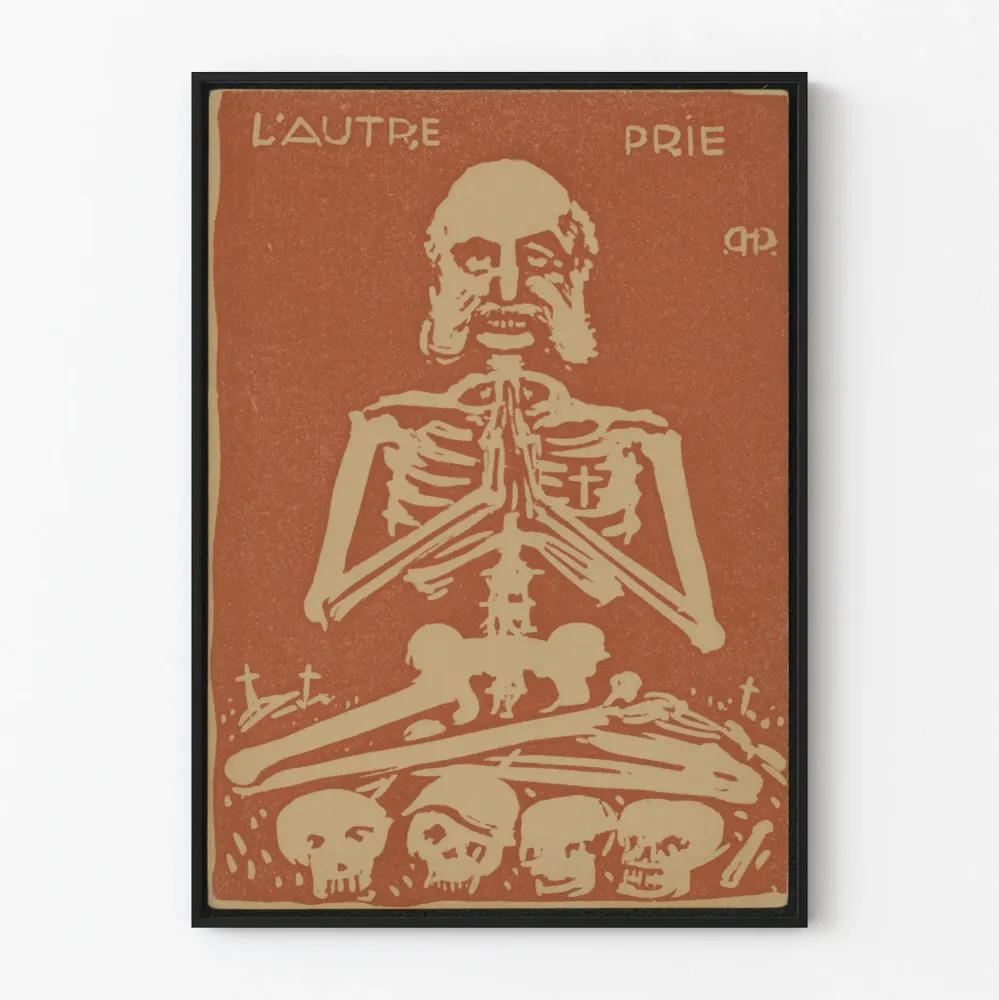 L'Autre Prié - Sepia-tyylinen luurankokuvitus juliste