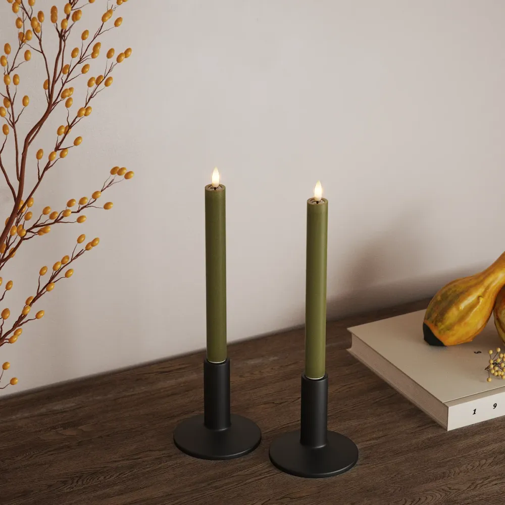 LED Kruunukynttilä 2 kpl, Ø 2 x 24 cm Oliivinvihreä