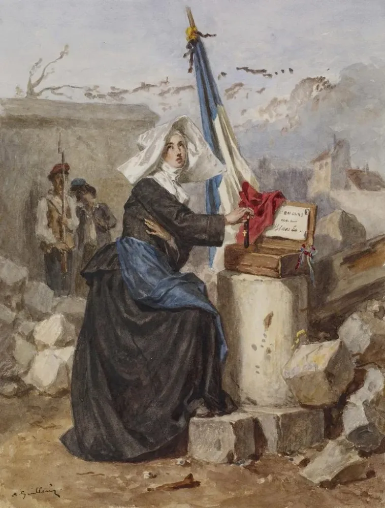 Maalaus Apu Sœurs de la Charité loukkaantuneille - Alexandre-Marie Guillemin