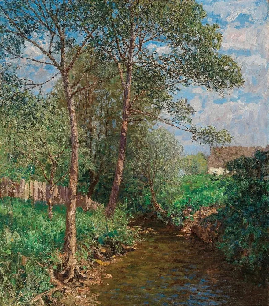Maalaus Aurinkoinen maisema joen varrella - Alfred Zoff | Taidetuloste