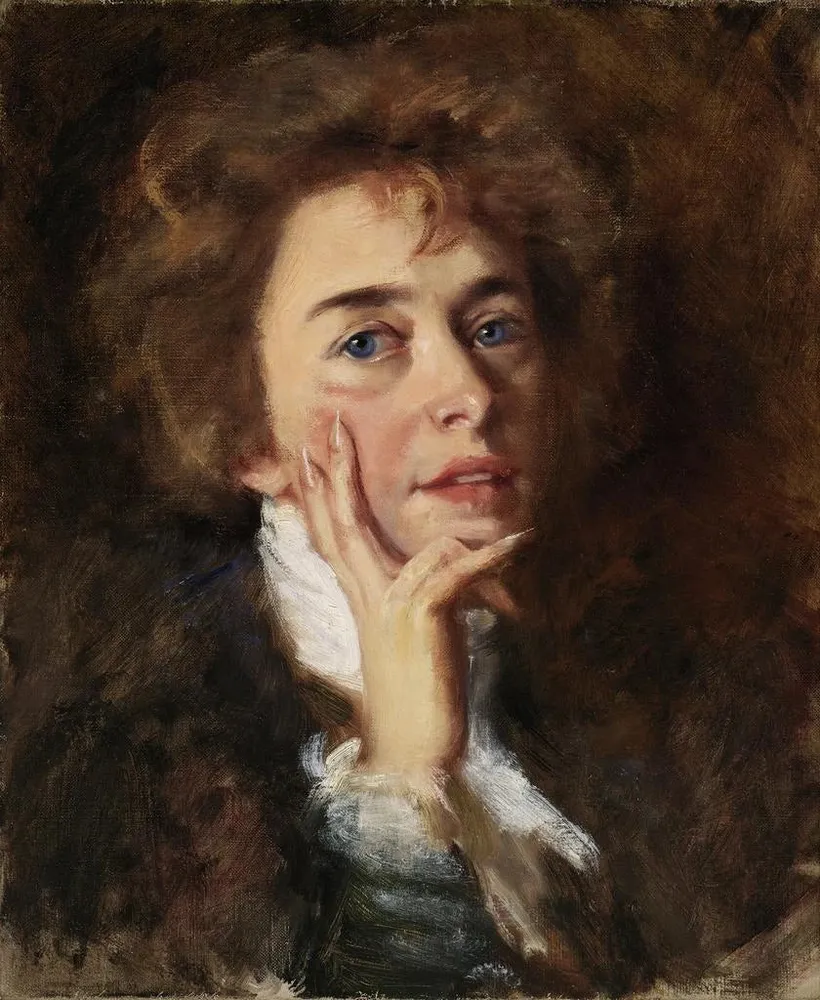 Maalaus Autoportrait avec jabot - Alice Pike Barney | Taidetuloste