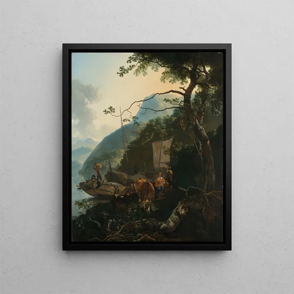 Maalaus Bateaux amarrés sur le rivage d'un lac italien - Adam Pynacker | Taidetuloste