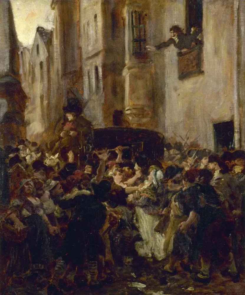 Maalaus Charlotte Corday pidätetty Maratin murhan jälkeen - Alfred Dehodencq | Taidetuloste