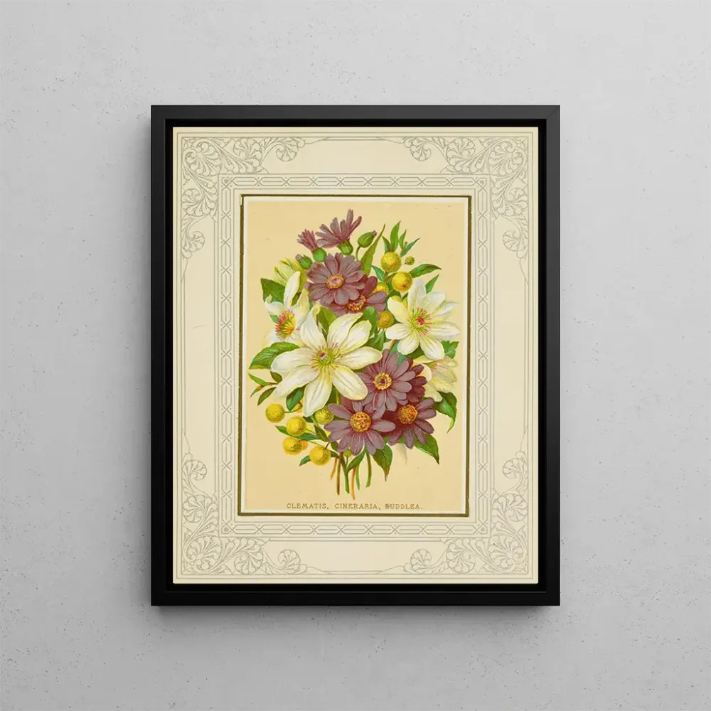 Maalaus Clématite, cineraria, buddleia - Marcus Ward & Co. | Taidetuloste