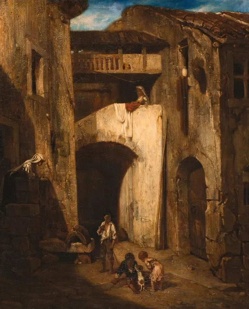 Maalaus Cour italienne - Alexandre-Gabriel Decamps | Taidetuloste
