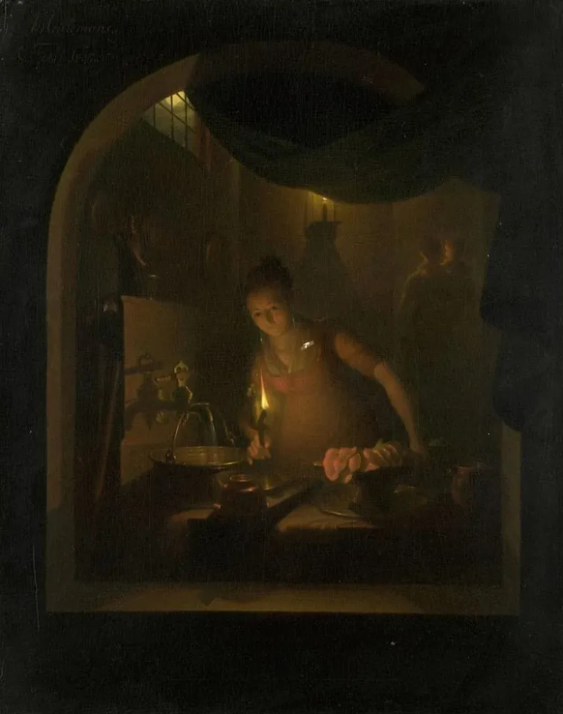 Maalaus Cuisine par lamplight - Adriaan Meulemans | Taidetuloste