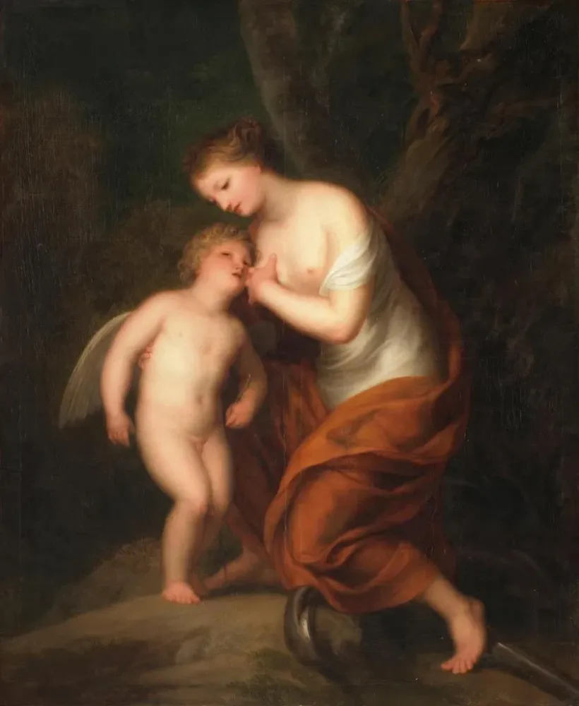 Maalaus Cupidon nourri par l'espoir - Andries Cornelis Lens | Taidetuloste