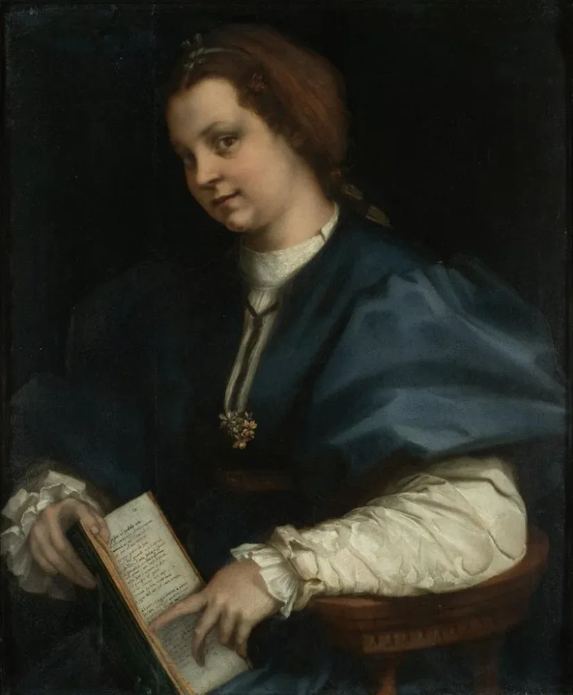 Maalaus Dame avec un livre de comptines de Pétrarque - Andrea del Sarto | Taidetuloste