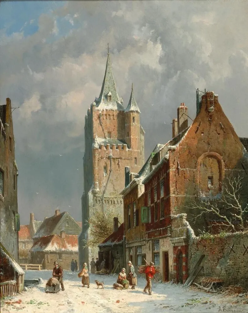Maalaus Dans le Voldersgracht à Delft - Adrianus Eversen | Taidetuloste