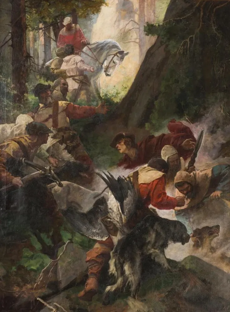 Maalaus La découverte des sources chaudes par Charles IV - Alexander Jakesch | Taidetuloste