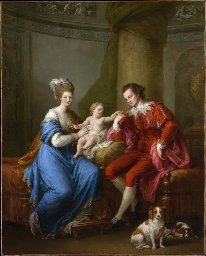 Maalaus Edward Smith Stanley, 12. Derby herttua, ensimmäisen vaimonsa Lady Elizabeth Hamiltonin ja heidän poikansa Edward...