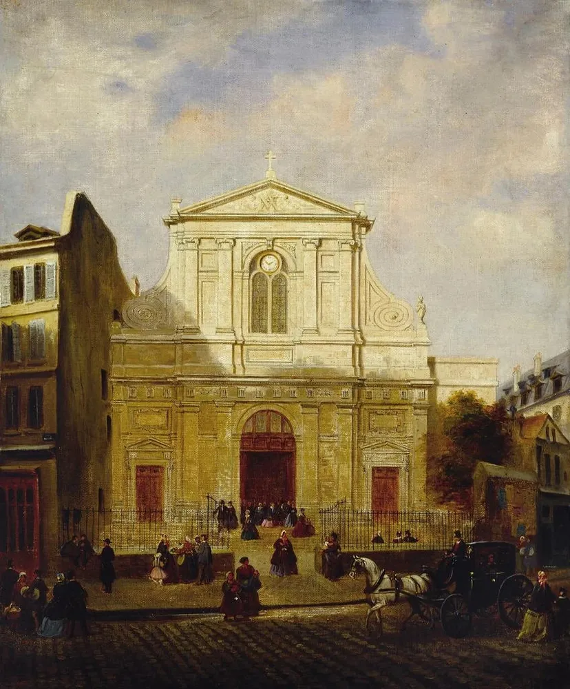 Maalaus La façade de l'église des Blancs-Manteaux 1865 - Anonyme | Taidetuloste