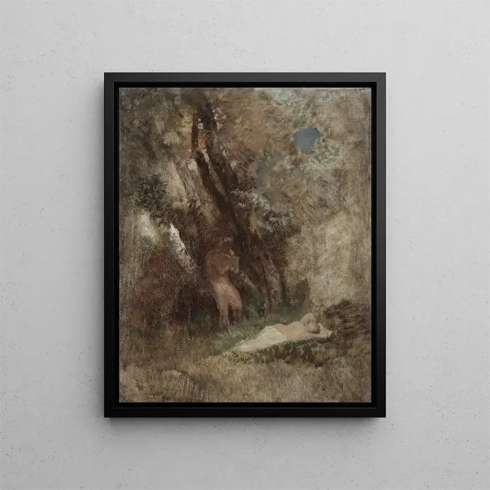 Maalaus Faune et nymphe dans les bois - Arnold Böcklin | Taidetuloste