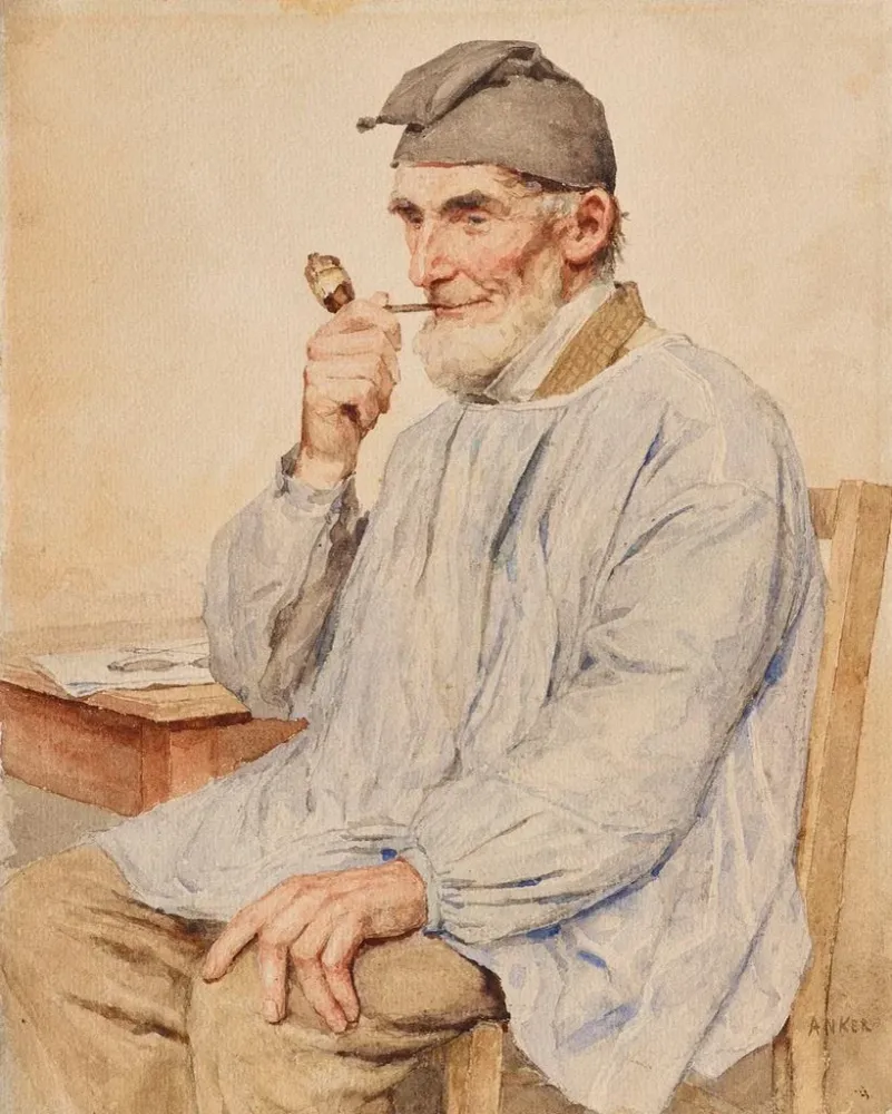 Maalaus Fermier assis avec une pipe - Albert Anker | Taidetuloste