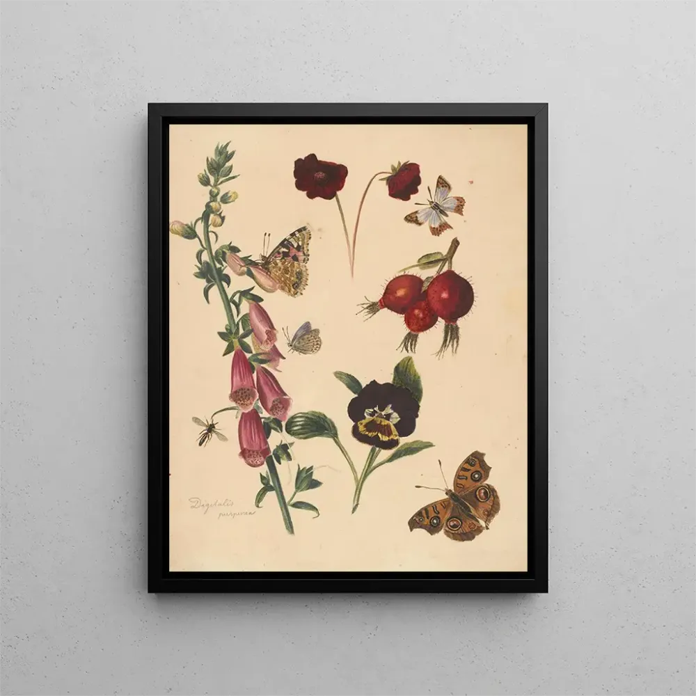 Maalaus Fiche d'étude avec des fleurs et des papillons - Albertus Steenbergen | Taidetuloste